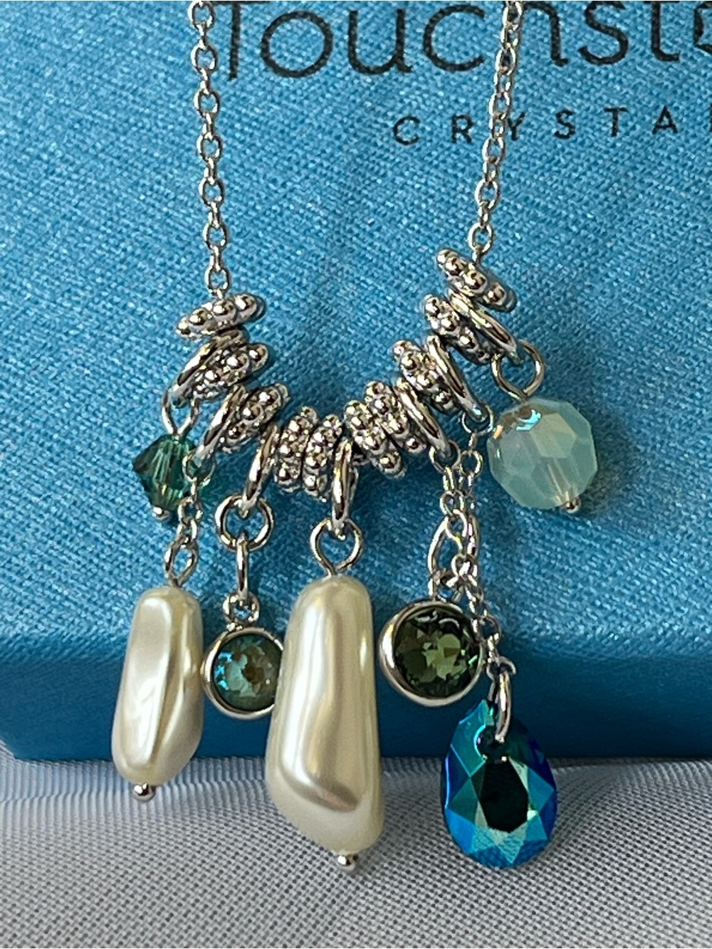 Touchstone Crystal Swarovski “Mix it Up”Charm Necklace 💚 Emerald Crystals, BNIB